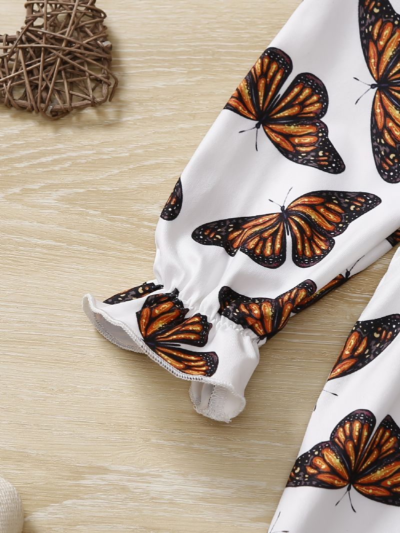 Bébi Lányok Romper Butterfly Print Fodor Hosszú Ujjú Jumpsuit Gyerekruhák