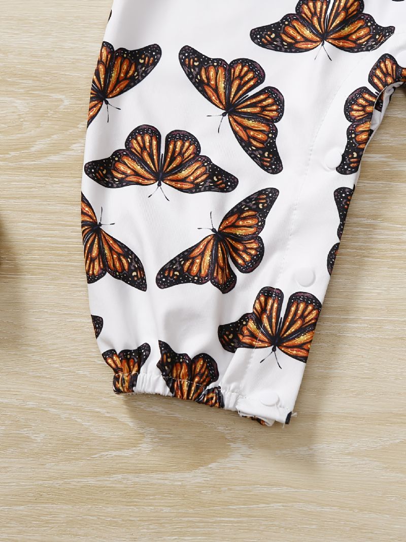 Bébi Lányok Romper Butterfly Print Fodor Hosszú Ujjú Jumpsuit Gyerekruhák