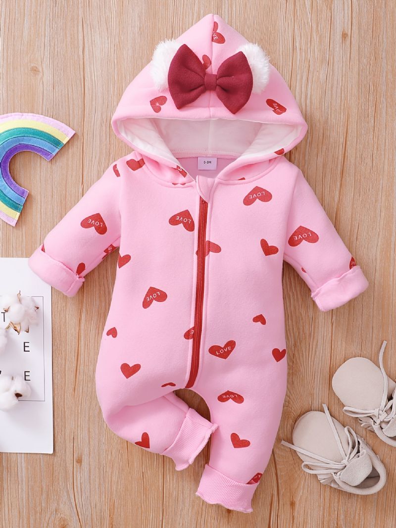 Bébi Lányok Sweet Heart Print Kapucnis Hosszú Ujjú Jumpsuit