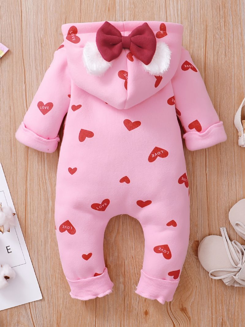 Bébi Lányok Sweet Heart Print Kapucnis Hosszú Ujjú Jumpsuit