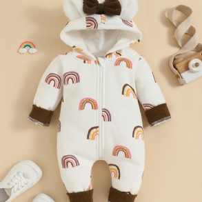 Bébi Lányok Sweet Rainbow Print Kapucnis Hosszú Ujjú Jumpsuit