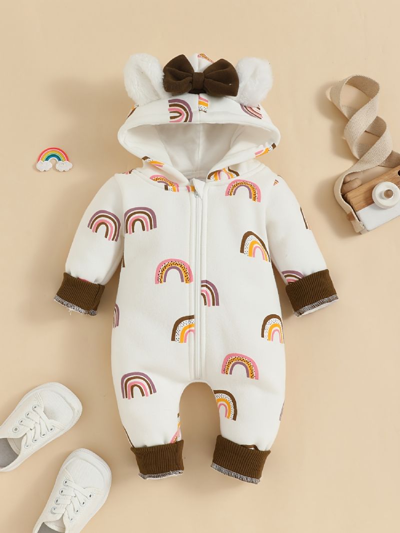 Bébi Lányok Sweet Rainbow Print Kapucnis Hosszú Ujjú Jumpsuit