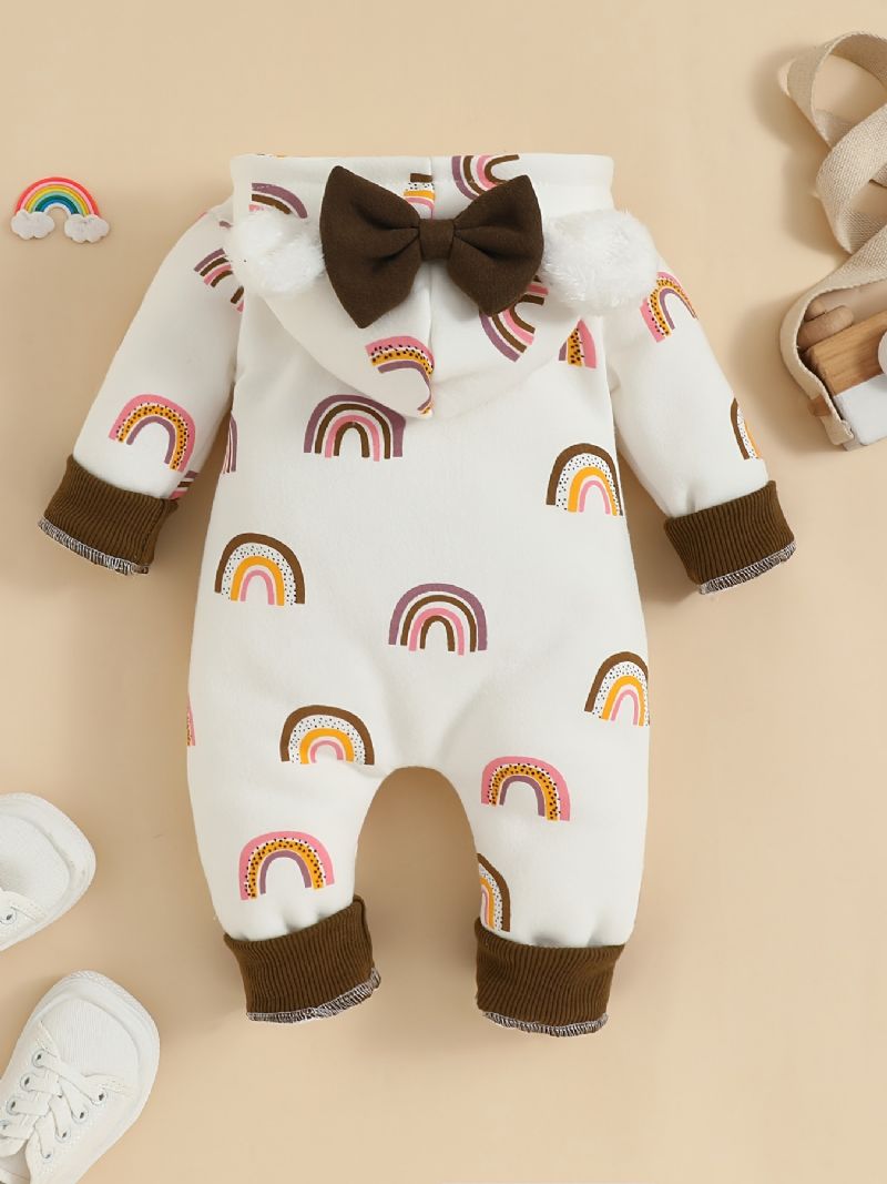 Bébi Lányok Sweet Rainbow Print Kapucnis Hosszú Ujjú Jumpsuit