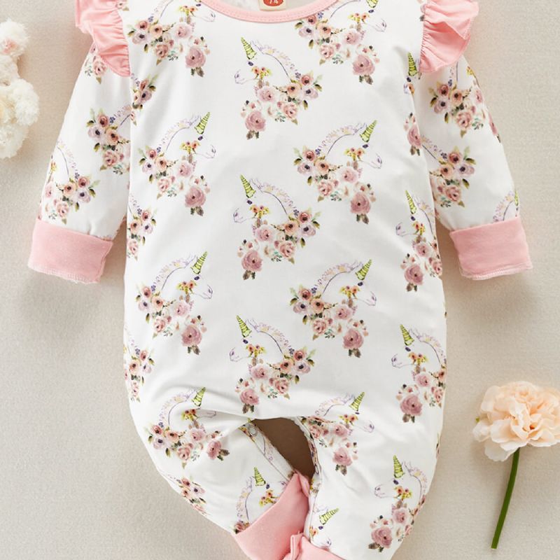 Bébi Lányok Unicorn Virágos Nyomtatott Fodor Jumpsuit