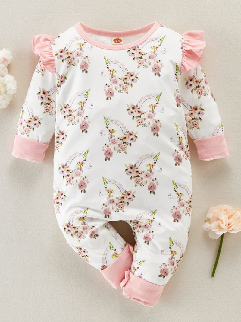 Bébi Lányok Unicorn Virágos Nyomtatott Fodor Jumpsuit