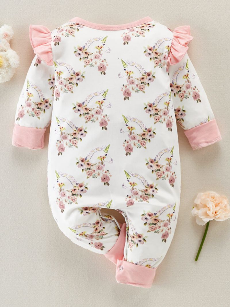 Bébi Lányok Unicorn Virágos Nyomtatott Fodor Jumpsuit