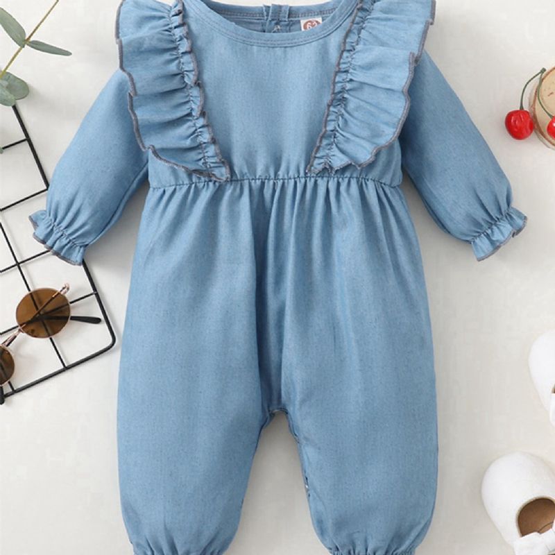 Farmerkék Fodros Hosszú Ujjú Jumpsuit