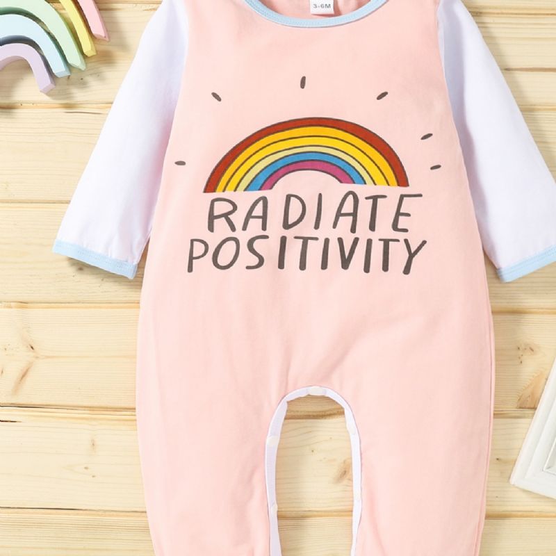 Fiúk És Lányok Rajzfilm Letter & Rainbow Print Hosszú Ujjú Jumpsuit