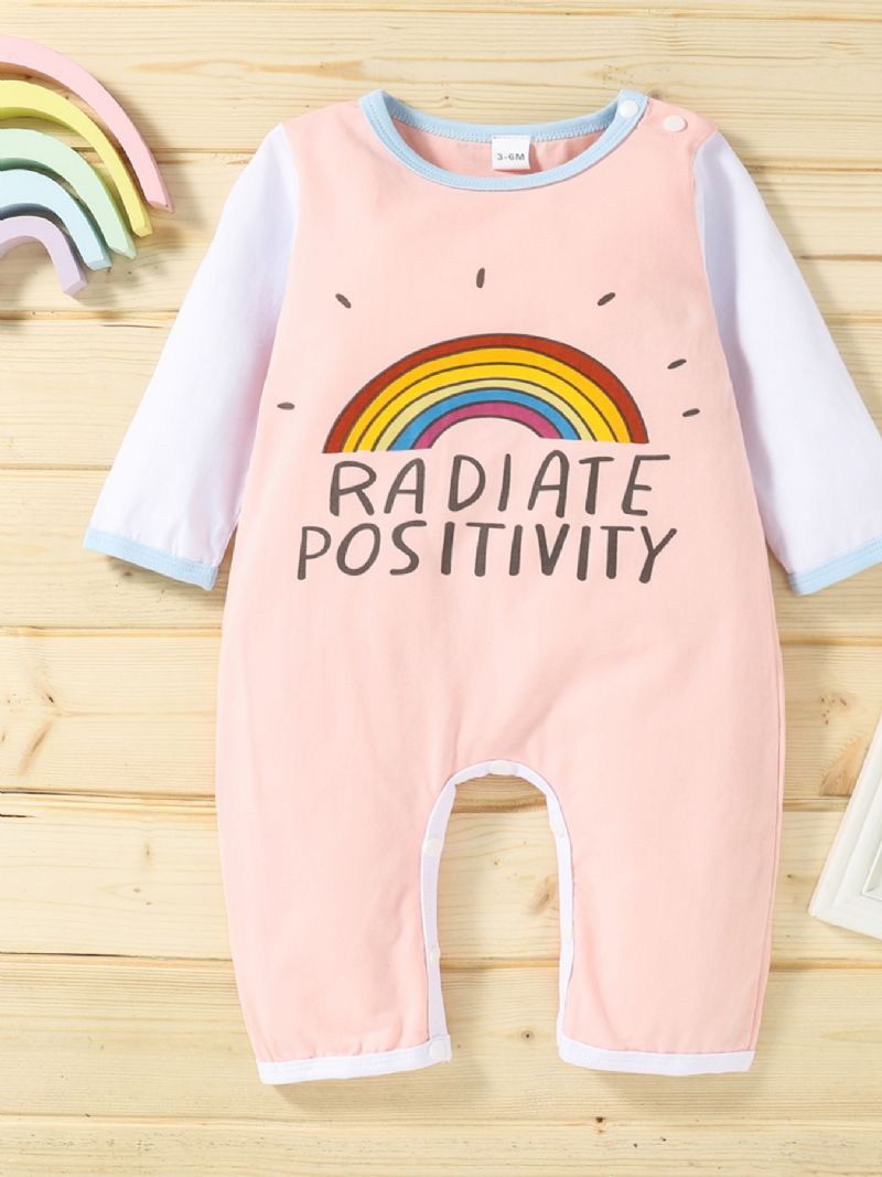 Fiúk És Lányok Rajzfilm Letter & Rainbow Print Hosszú Ujjú Jumpsuit