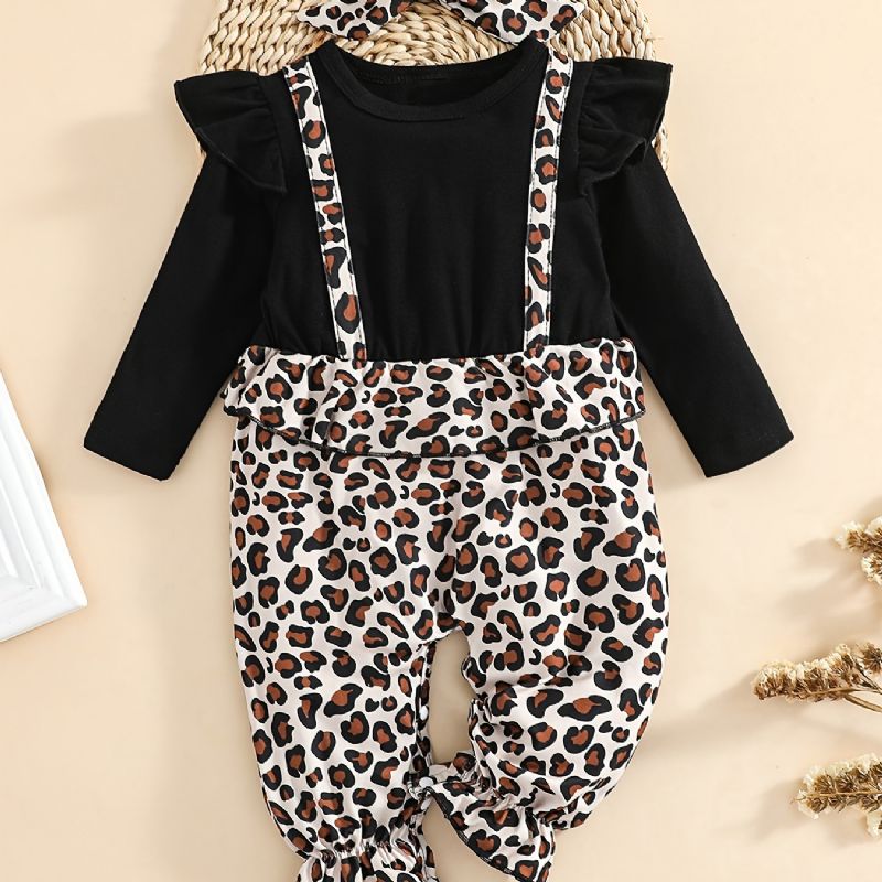 Kislány Fodros Hosszú Ujjú Patchwork Jumpsuit Leopárdmintás Babaruhákkal