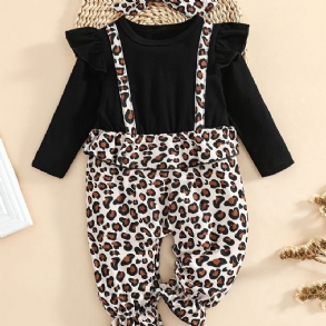 Kislány Fodros Hosszú Ujjú Patchwork Jumpsuit Leopárdmintás Babaruhákkal