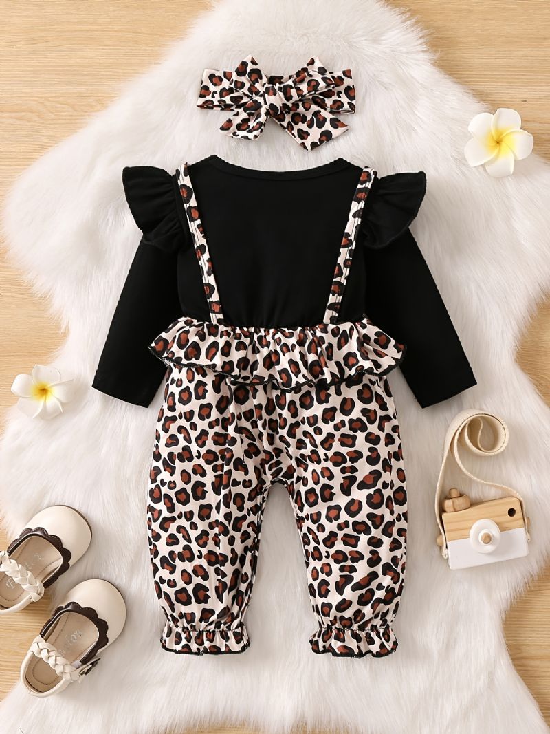 Kislány Leopárd Mintás Jumpsuit Fodros Hosszú Ujjú Onsie Babaruhák