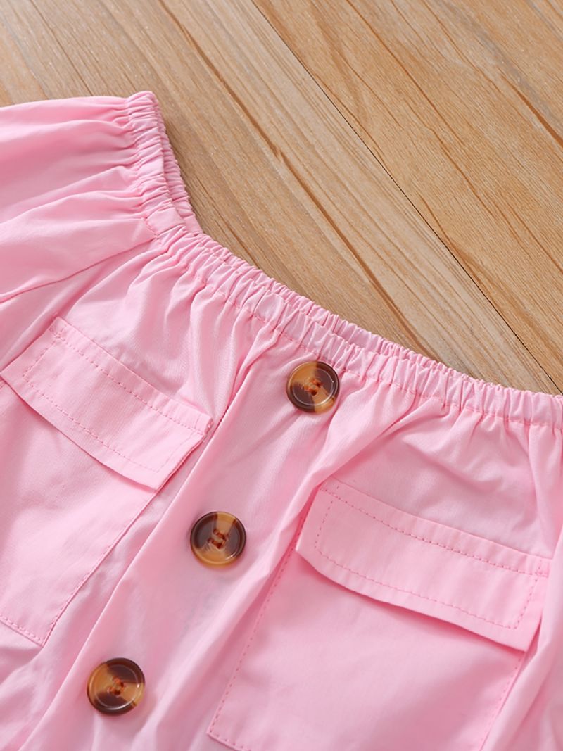 Lányok Aranyos Vállalj Jumpsuit Button Down Pamut Hosszú Ujjú Rózsaszín