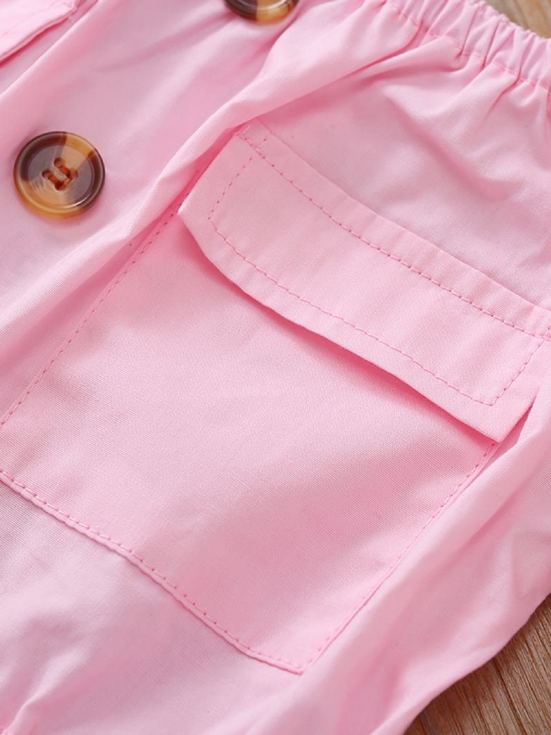 Lányok Aranyos Vállalj Jumpsuit Button Down Pamut Hosszú Ujjú Rózsaszín