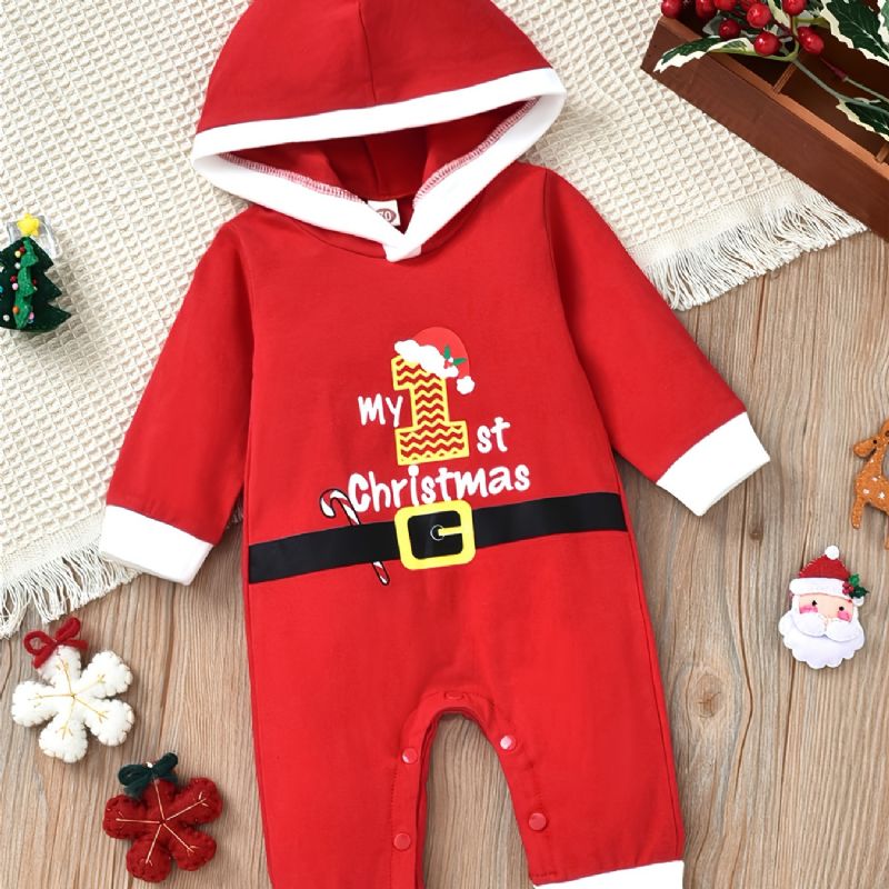 Lányok Fiúk Kapucnis Jumpsuits Szlogennel: My 1st Christmas