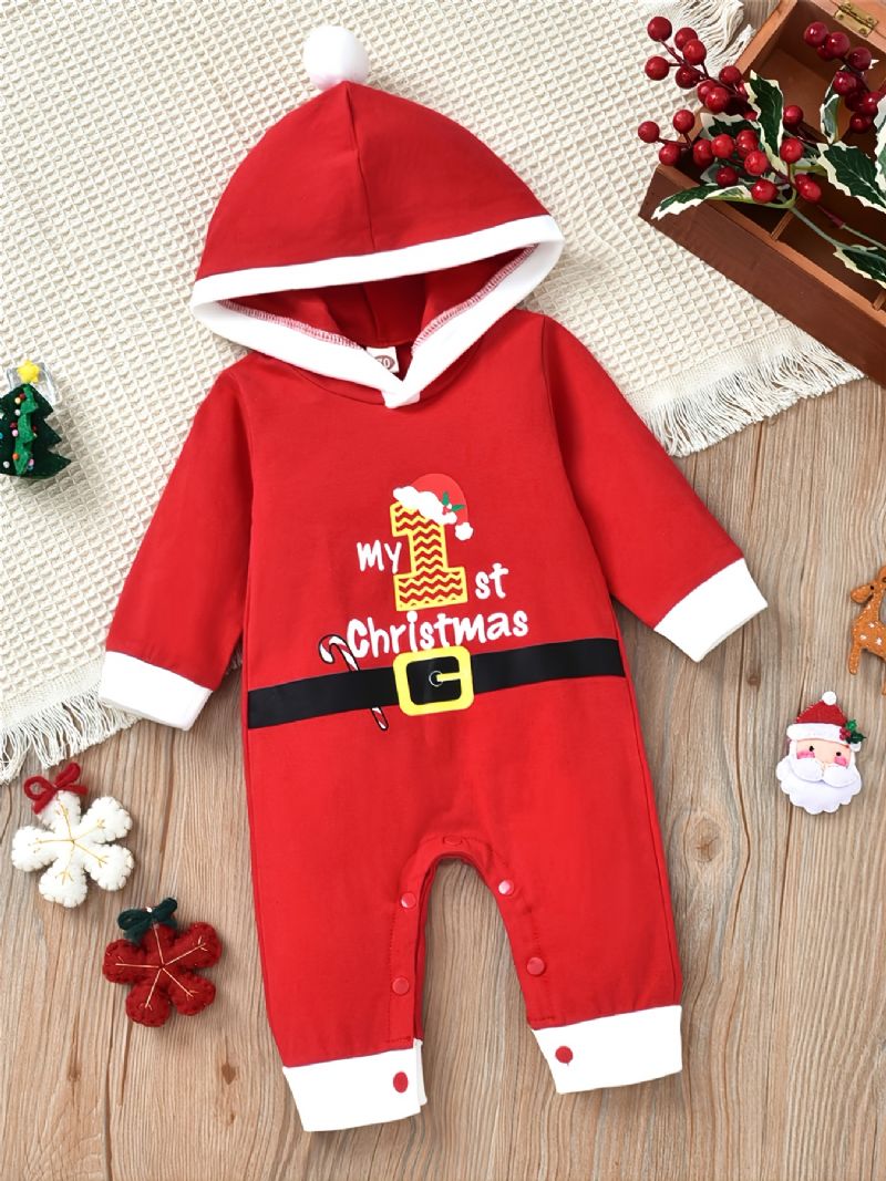 Lányok Fiúk Kapucnis Jumpsuits Szlogennel: My 1st Christmas