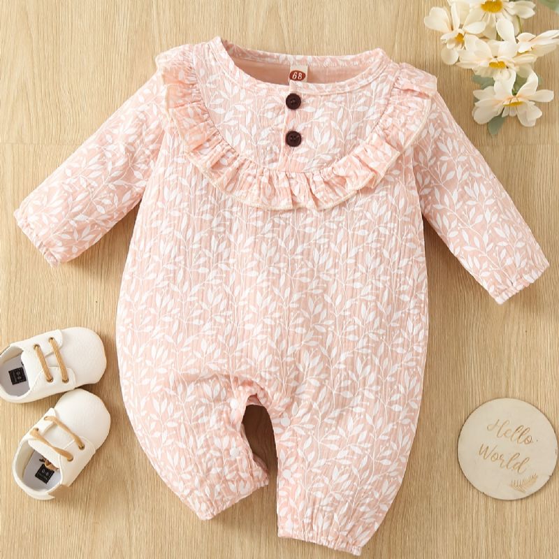 Toddler Baba Jumpsuit Leaf Print Kereknyakú Hosszú Ujjú Romper Fiúknak Lányoknak