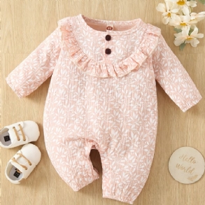 Toddler Baba Jumpsuit Leaf Print Kereknyakú Hosszú Ujjú Romper Fiúknak Lányoknak