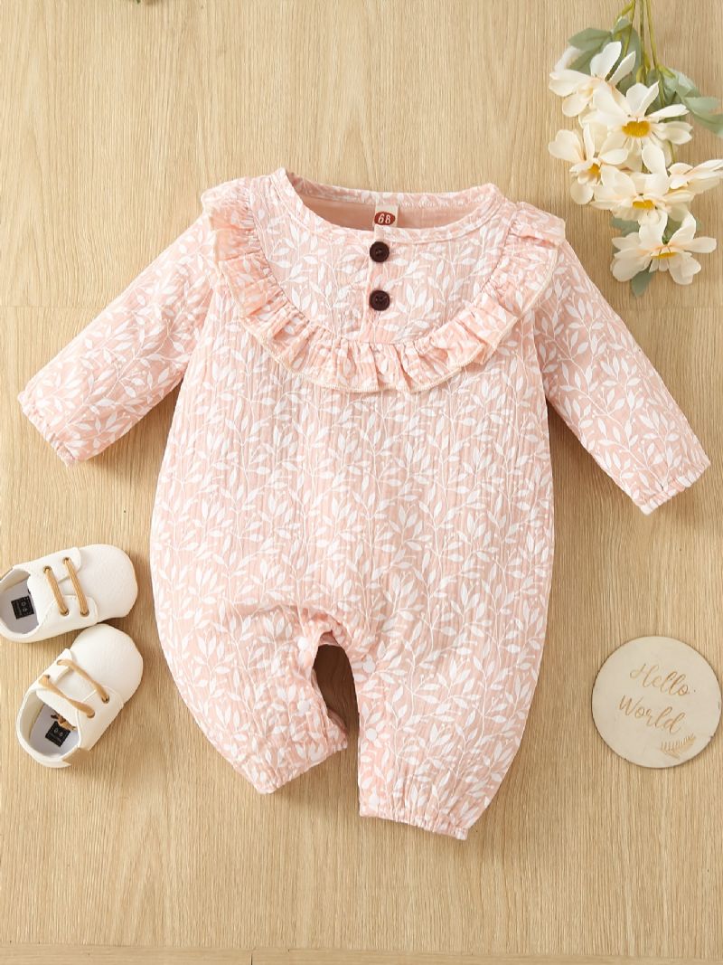 Toddler Baba Jumpsuit Leaf Print Kereknyakú Hosszú Ujjú Romper Fiúknak Lányoknak