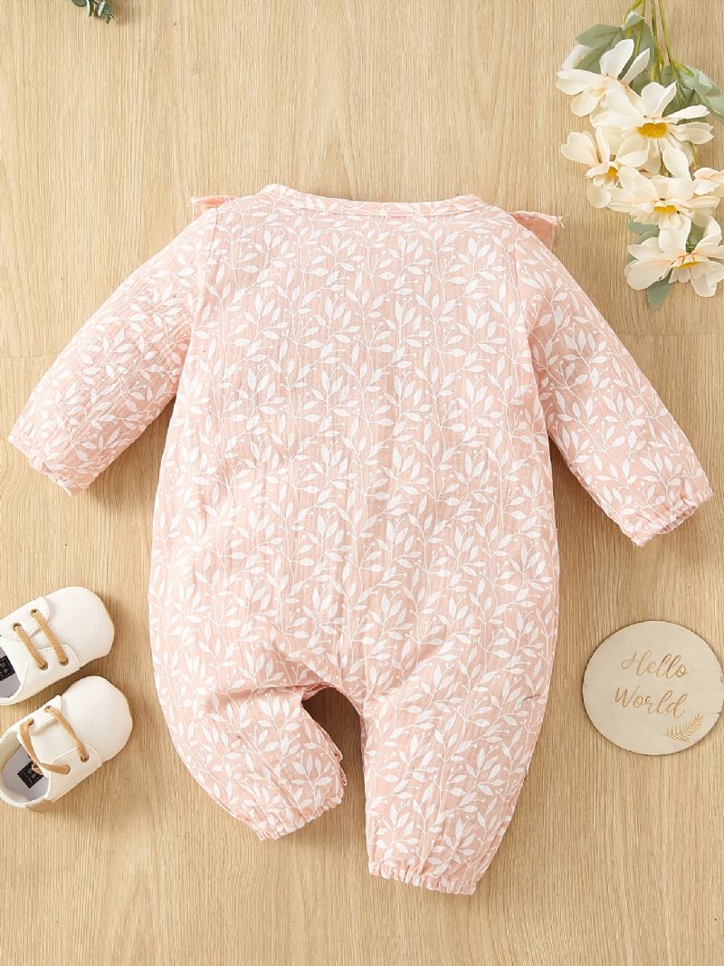 Toddler Baba Jumpsuit Leaf Print Kereknyakú Hosszú Ujjú Romper Fiúknak Lányoknak