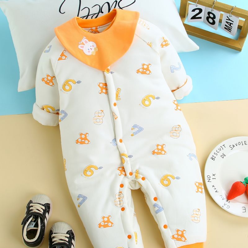 Toddler Baba Vastagított Meleg Jumpsuit Száma Nyomtatott Kerek Nyakú Hosszú Ujjú Nadrág Fiúknak Lányoknak