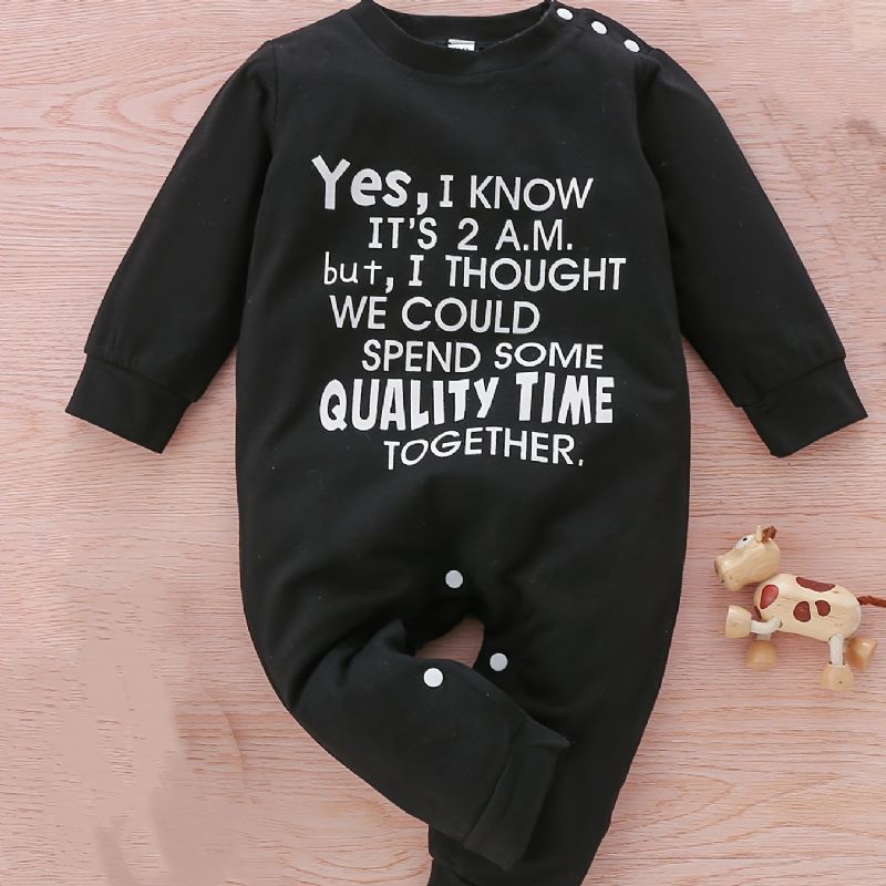 Toddler Bébi Jumpsuit Letter Print Kerek Nyakú Hosszú Ujjú Nadrág Fiúknak Lányoknak