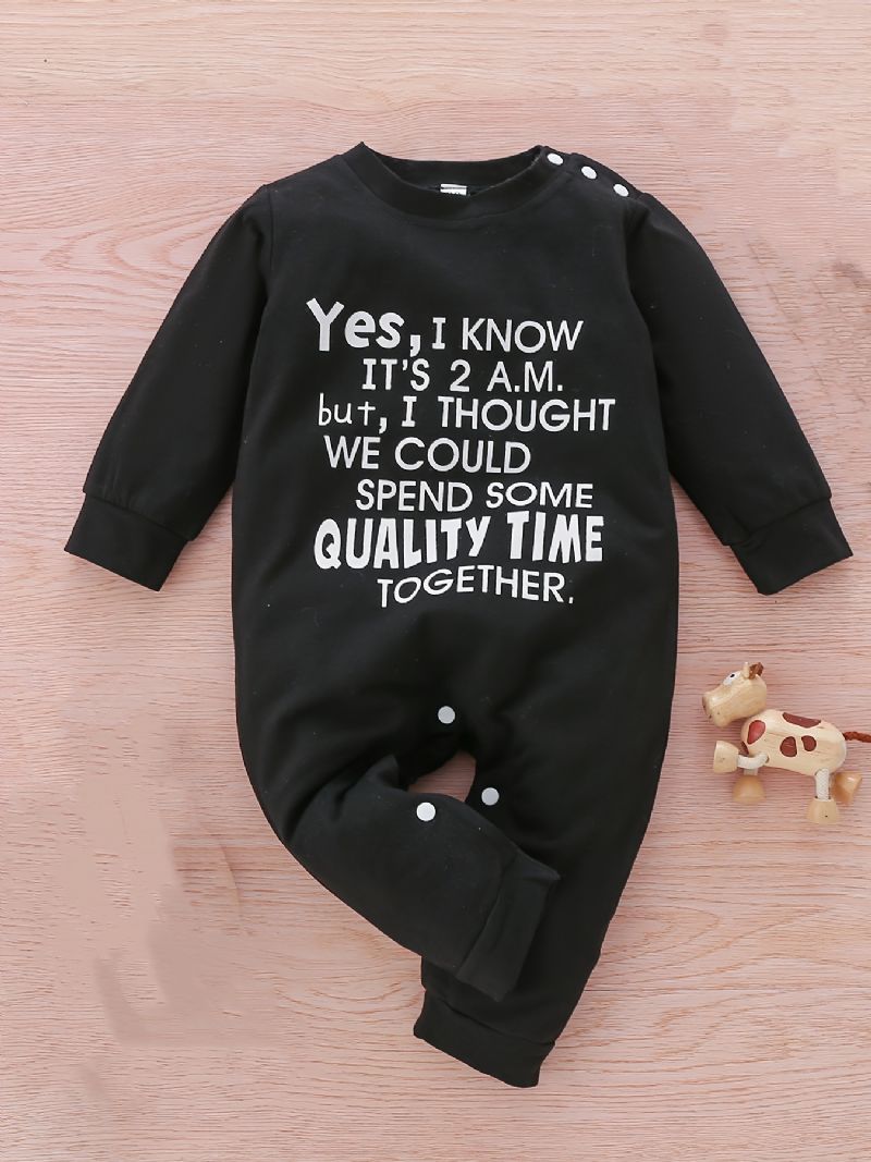 Toddler Bébi Jumpsuit Letter Print Kerek Nyakú Hosszú Ujjú Nadrág Fiúknak Lányoknak