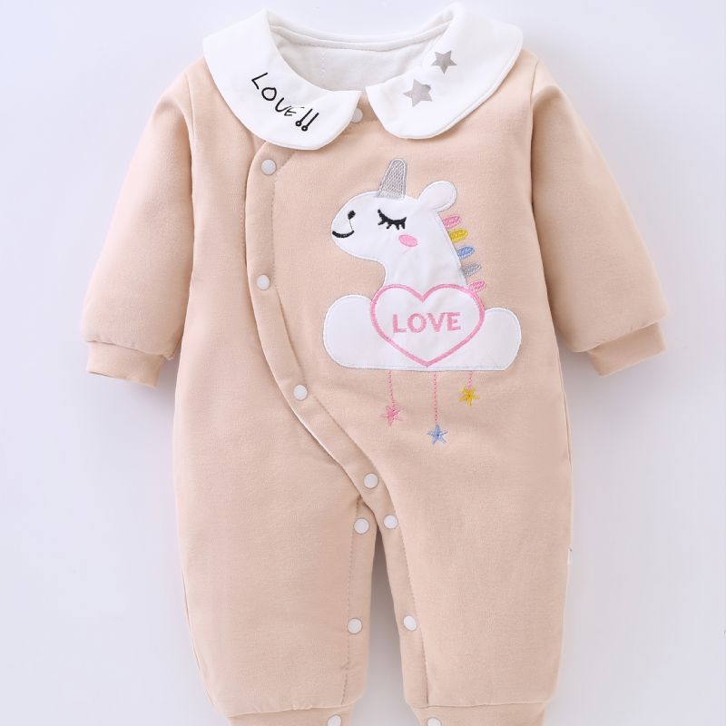 Toddler Bébi Meleg Jumpsuit Unicorn Print Kereknyakú Hosszú Ujjú Romper Fiúknak Lányoknak