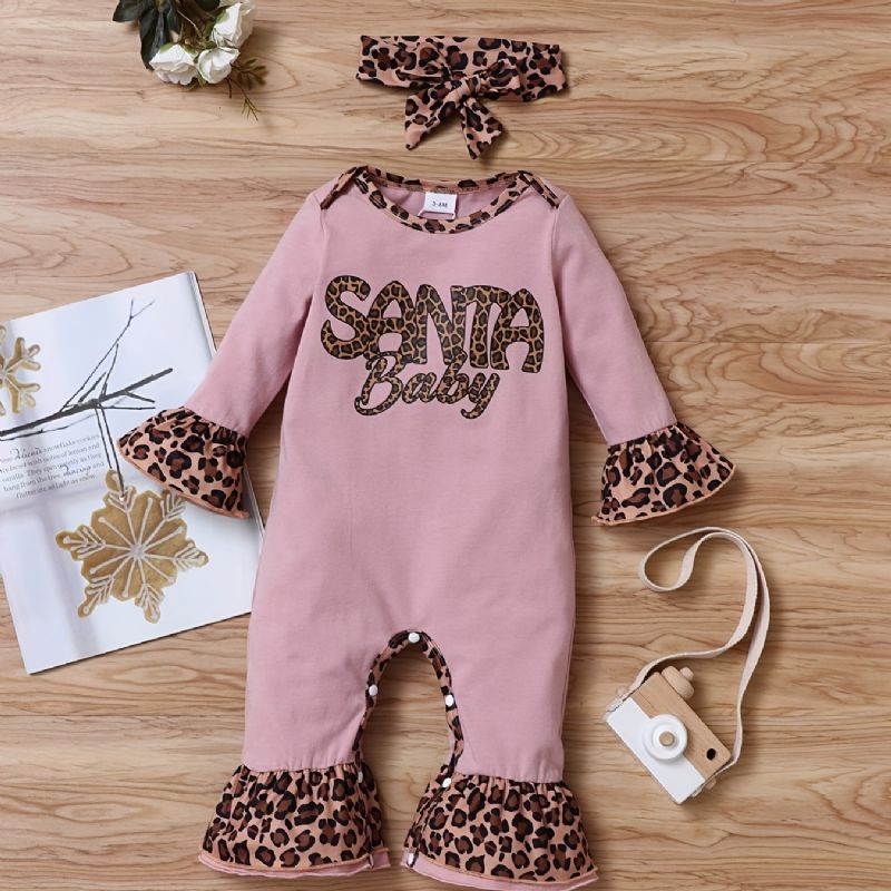 Újszülött Csecsemő Leopard Splicing Romper Hosszú Ujjú Fodros Jumpsuit Toddler Baba Fiúknak Lányok Tipegő Ruhák