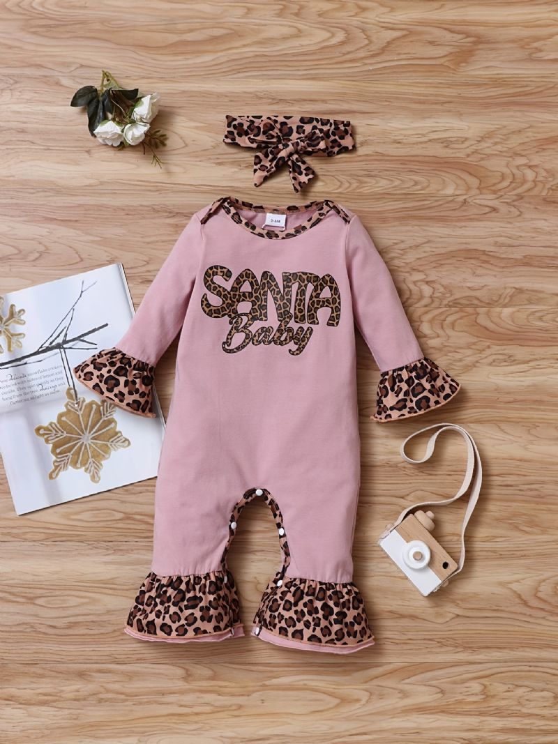 Újszülött Csecsemő Leopard Splicing Romper Hosszú Ujjú Fodros Jumpsuit Toddler Baba Fiúknak Lányok Tipegő Ruhák