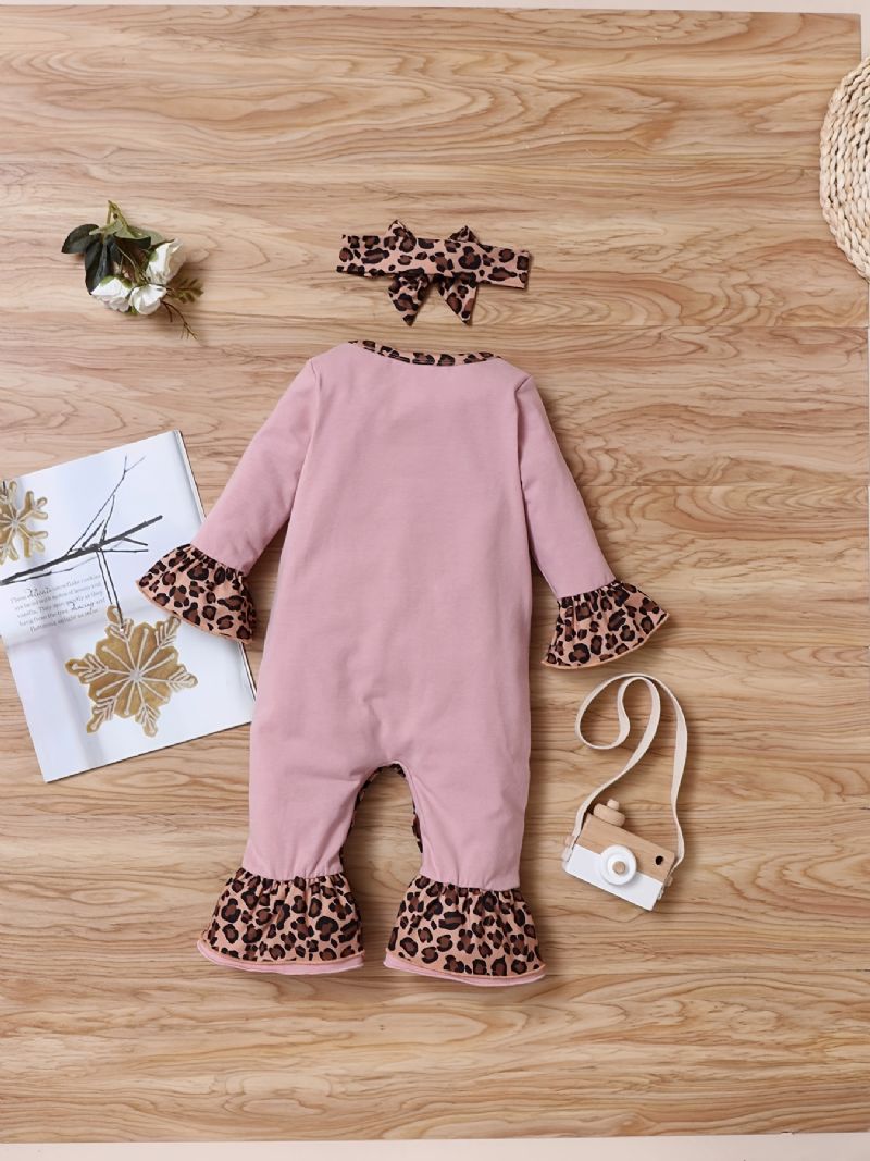 Újszülött Csecsemő Leopard Splicing Romper Hosszú Ujjú Fodros Jumpsuit Toddler Baba Fiúknak Lányok Tipegő Ruhák