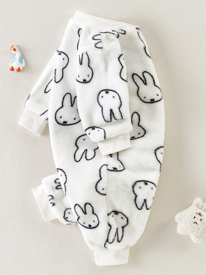 Újszülött Plüss Meleg Nyúl Bear Print Hosszú Ujjú Jumpsuit Téli Kisfiúk Lányoknak