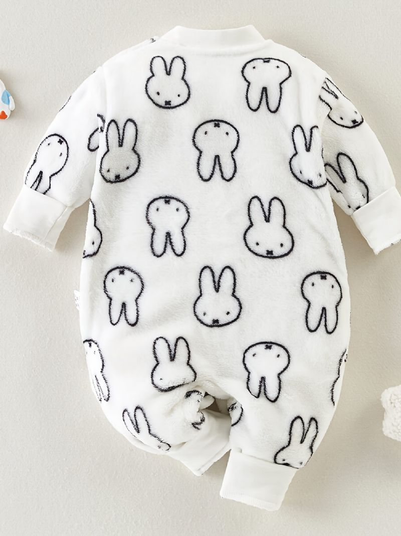 Újszülött Plüss Meleg Nyúl Bear Print Hosszú Ujjú Jumpsuit Téli Kisfiúk Lányoknak