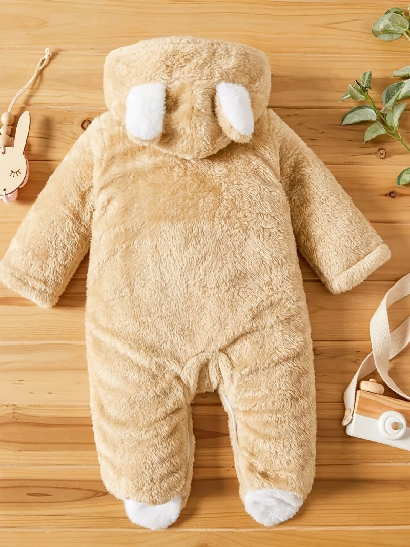 Uniszex Baba Gyapjú Hóruha Body Footie Kapucnis Nadrágos Jumpsuit Téli Felsőruházat Ruhák