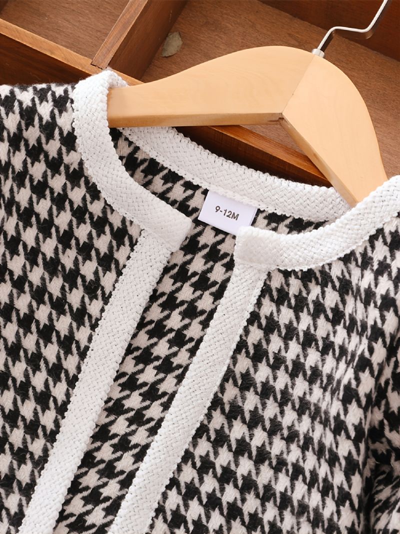 3db Bébi Cardigan Houndstooth Hosszú Ujjú Ruha