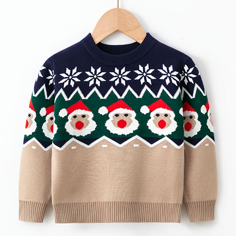 Fiúk Christmas Print Crew Neck Pulóver