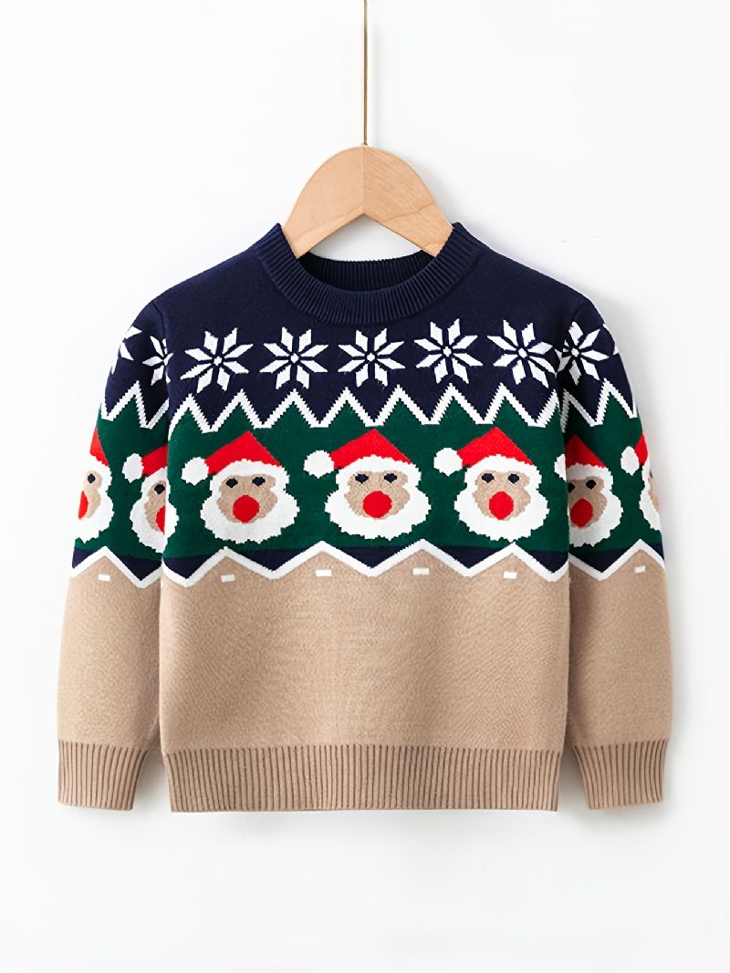 Fiúk Christmas Print Crew Neck Pulóver