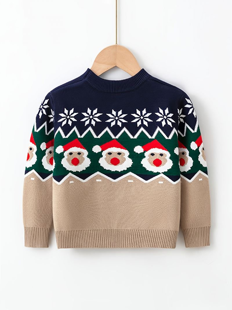 Fiúk Christmas Print Crew Neck Pulóver