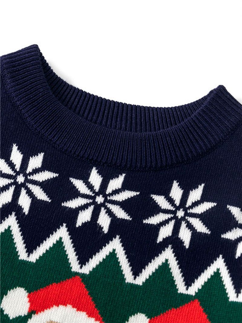 Fiúk Christmas Print Crew Neck Pulóver