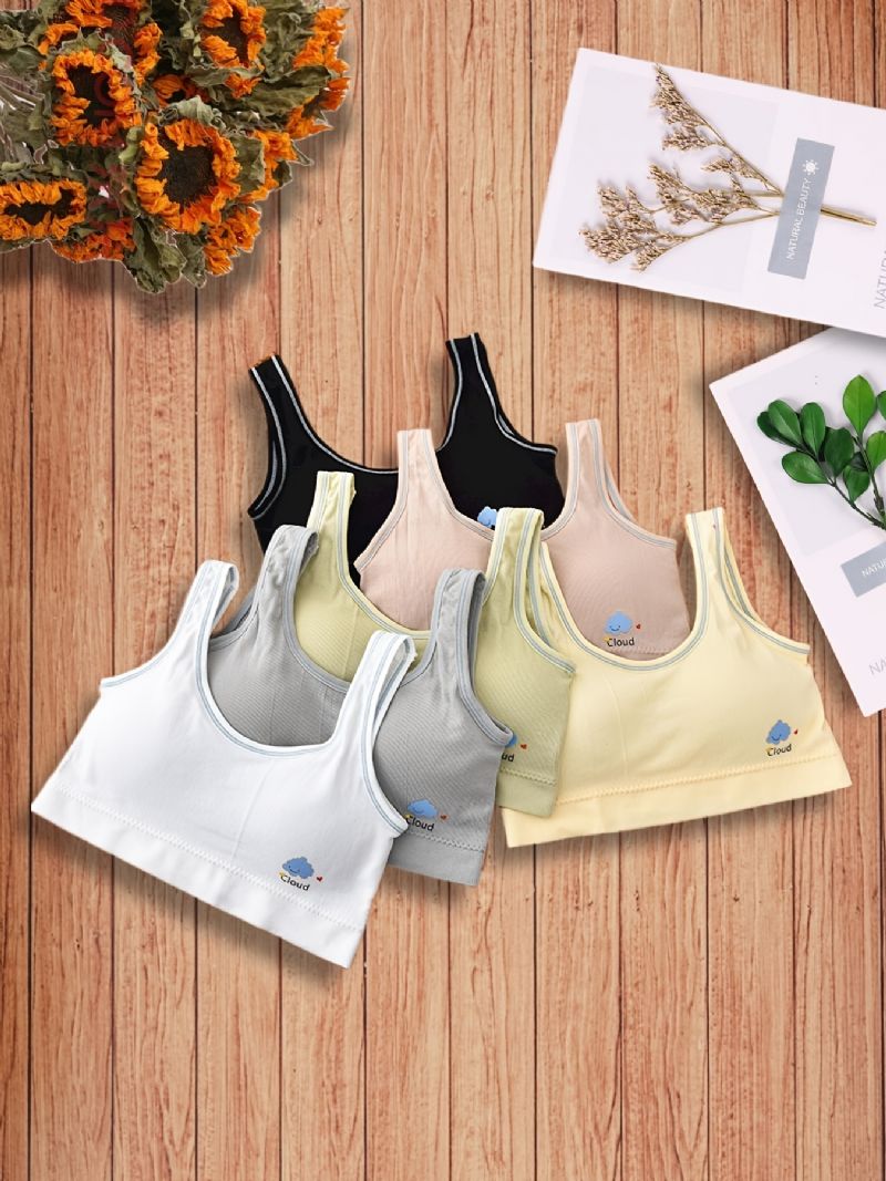 6db Lányok Puha Melltartó Rajzfilm Cloud Print Sport Mellény Camisole Kivehető Párnával Gyerek Fehérnemű