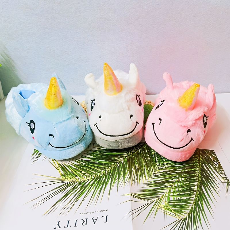 Unisex Unicorn Design Felbújós Papucsok Puha Talpú Csúszásgátló Plüss Csúszdák Télre