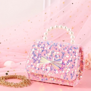 Bébi Lányok Aranyos Masni Dekoráció Pearl Glitter Kézitáska Crossbody Táska Princess Válltáska Lánctáska