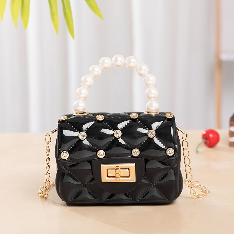 Bébi Lányok Mini Pénztárca Pearl Strasszos Kézitáska Princess Crossbody Táska Válltáska Lánctáska