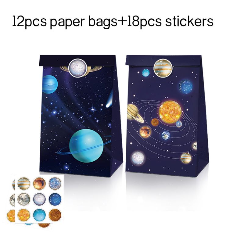 12db Készlet Blue Space System Tematikus Papírzacskók Matricákkal Cukorka És Keksz Csomagolózacskó Gyerekeknek Cool Night Stílusú Ajándéktasakok Fiúknak Goodie Bags Goody