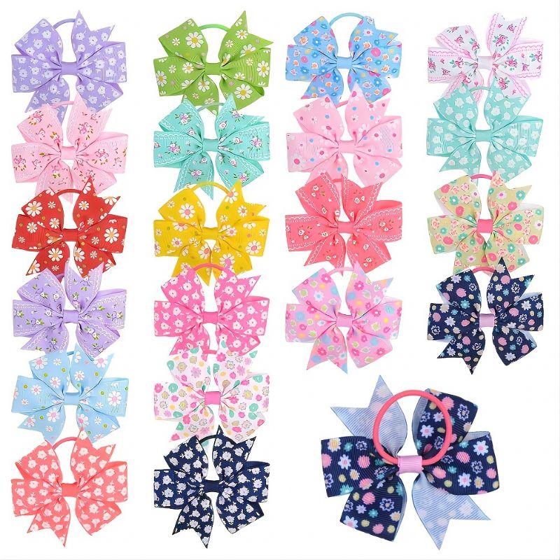 20db Kids Ribbed Ribbon Bow Hair Band Hajkiegészítők