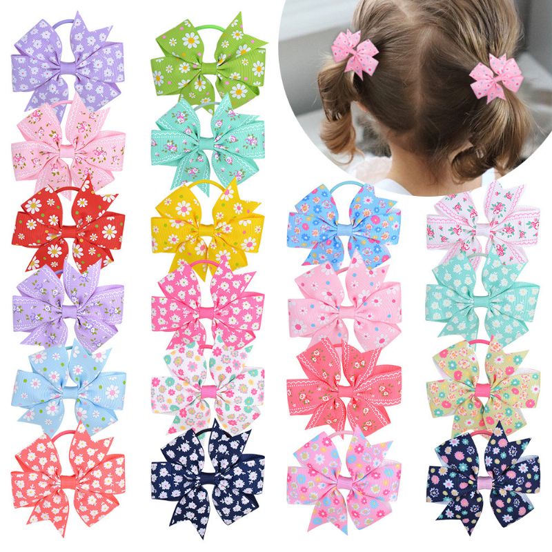 20db Kids Ribbed Ribbon Bow Hair Band Hajkiegészítők