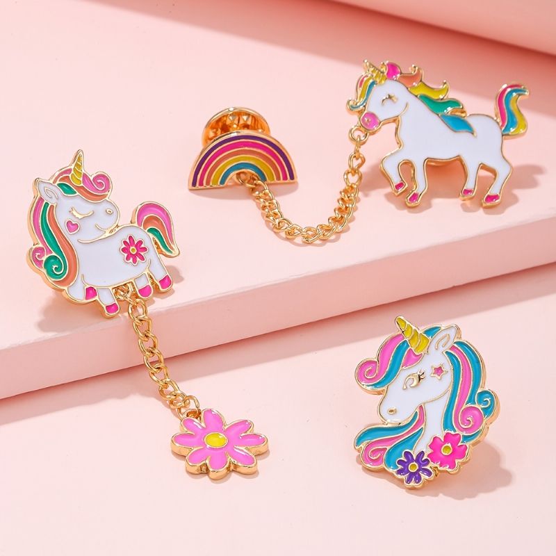 3db Lányok Unicorn Rainbow Design Bross Tűk Hátizsák Farmer Ingekhez