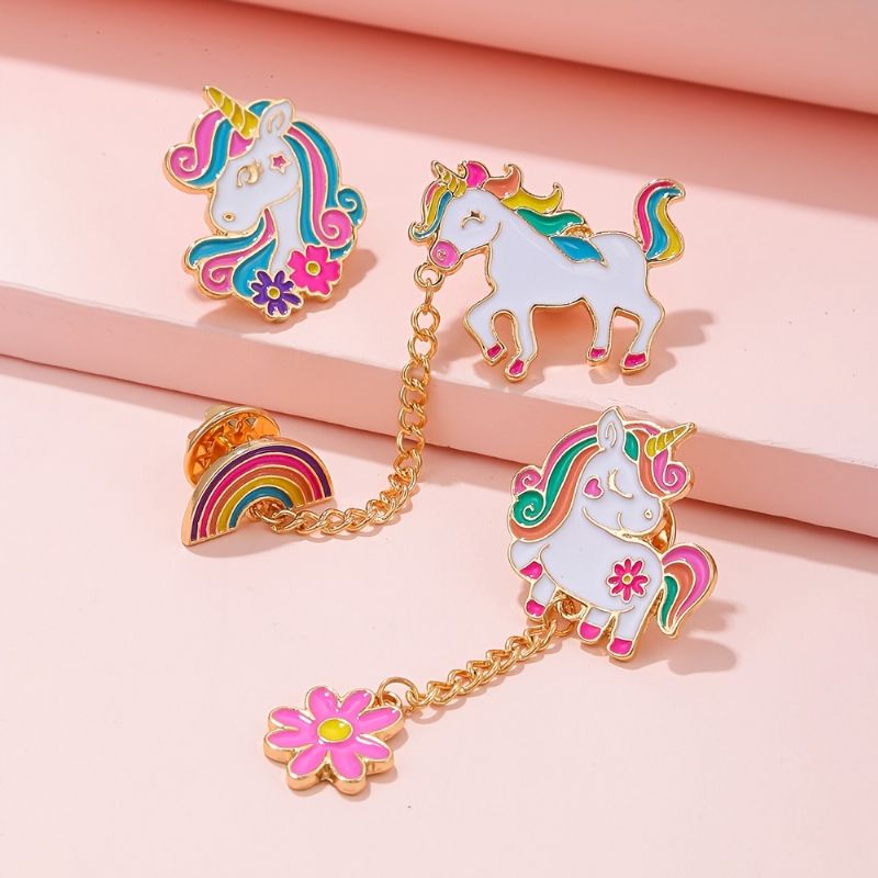 3db Lányok Unicorn Rainbow Design Bross Tűk Hátizsák Farmer Ingekhez