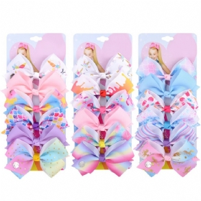 6db Készlet Kids Sweet Butterfly Flower Print Csomó Hajkiegészítő Szett Hajkapcsok