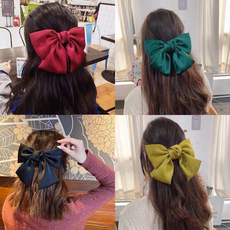 Bow Hair Barrettes Szatén Egyszínű Klipek Női Lányoknak Hajkiegészítők